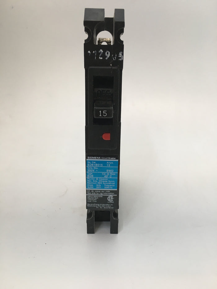 ED61B015 - Siemens Molded Case Circuit Breaker, Single-Pole, 15 Amp