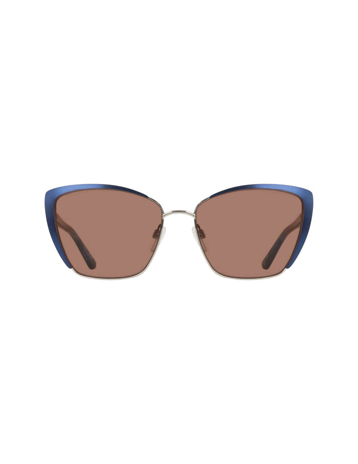 Anne Klein Navy Silver Elegant Metal Cat-Eye Sunglasses