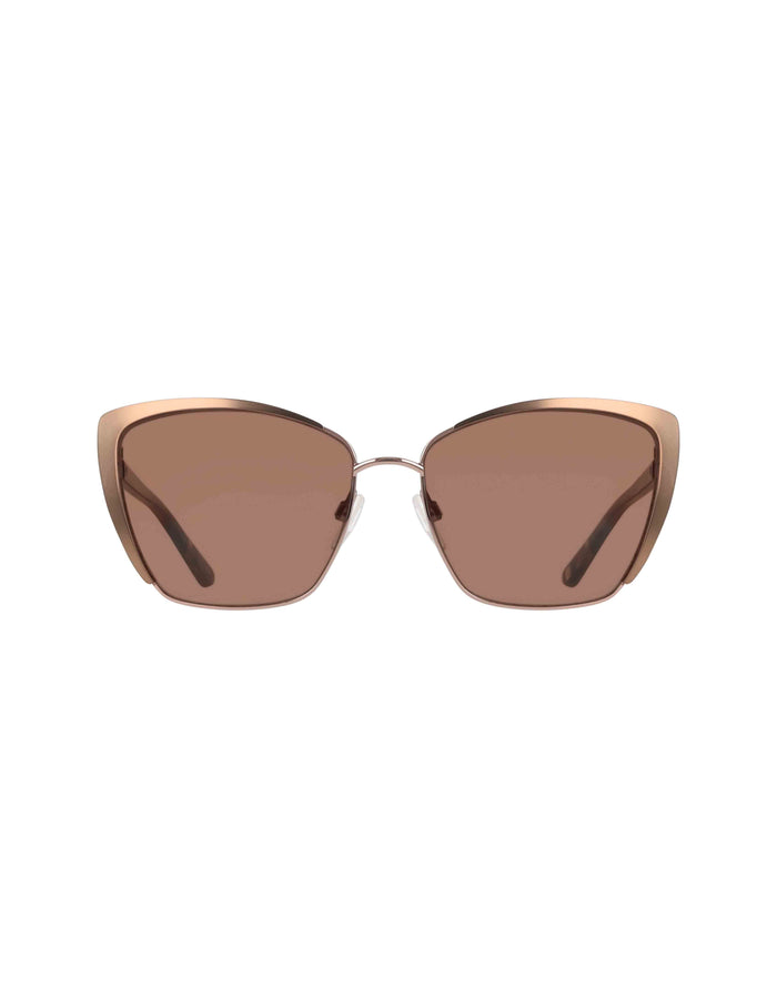 Anne Klein Mocha Rose Elegant Metal Cat-Eye Sunglasses