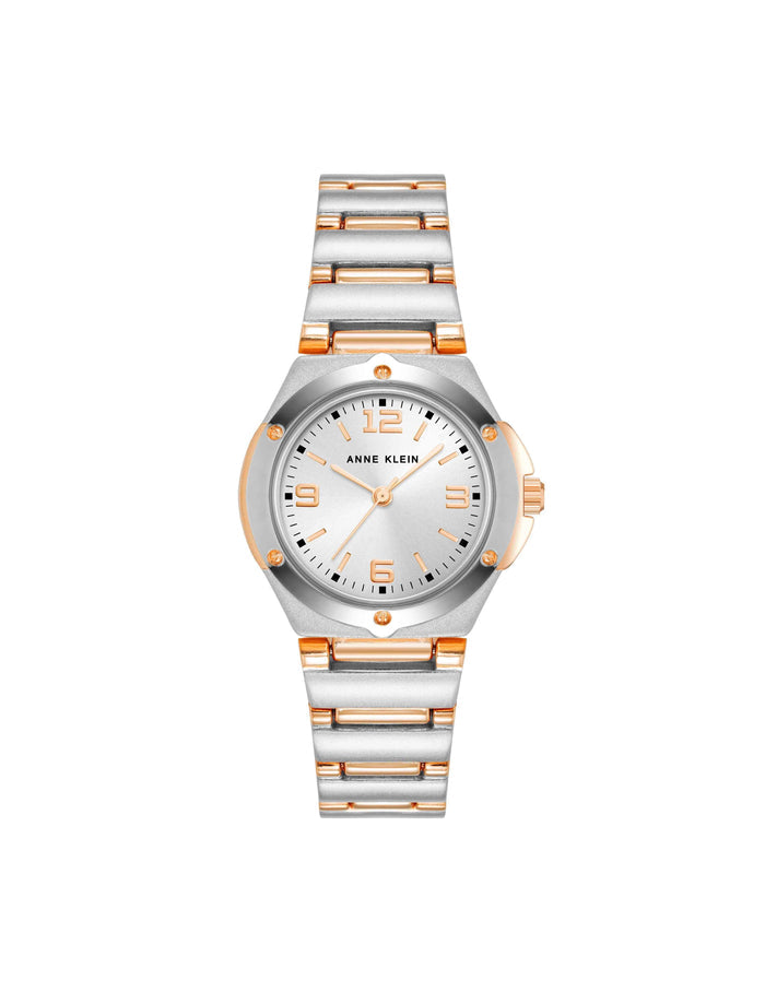 Anne Klein Silver-Tone/Rose Gold-Tone Everyday Metal Bracelet Watch