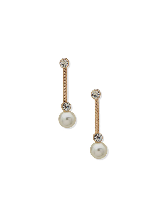 Anne Klein Gold Tone Faux Pearl Linear Drop Earrings