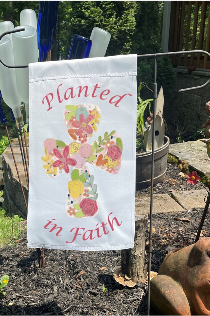 FLORAL CROSS GARDEN FLAG