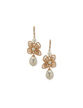 Anne Klein Gold Tone Floral Hammered Drop Earrings in Gold and Pearl