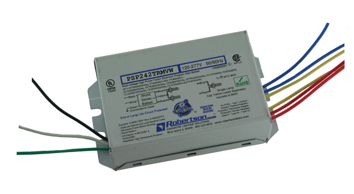 Fluorescent eBallast, 2 CFTR42W/GX24q CFL Lamp, Program Start, 120-277Vac, 50-60Hz, Normal Ballast Factor, HPF, Model PSP242TRMVW ST (Replaces Model PSP242TRMVW /S)