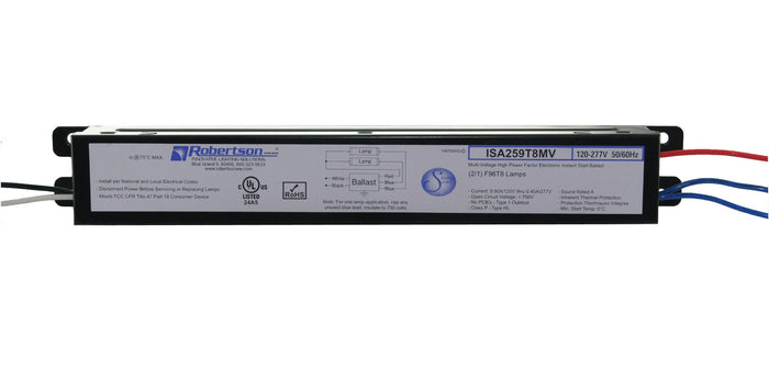 Fluorescent eBallast, 2 Lamp F96T8 Slim Line Lamp, Instant Start, 120-277Vac, 50-60Hz, Normal Ballast Factor, HPF, Model ISA259T8MV/A