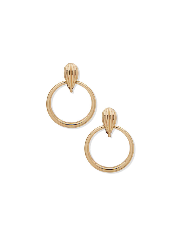Anne Klein Gold Tone Fluted Hoop Clip Earrings