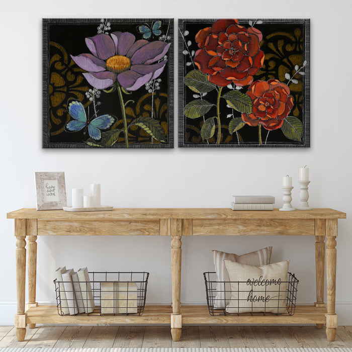 'Gilt Slate Flora No. 1/2' 2 Piece Wrapped Canvas Wall Art Set