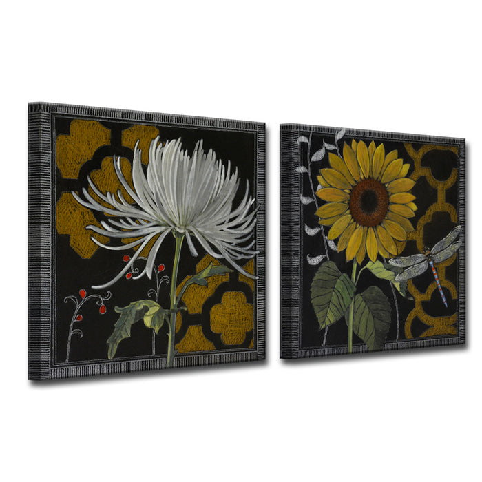 'Gilt Slate Flora No. 3/4' 2 Piece Wrapped Canvas Wall Art Set