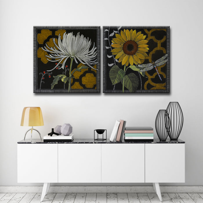 'Gilt Slate Flora No. 3/4' 2 Piece Wrapped Canvas Wall Art Set