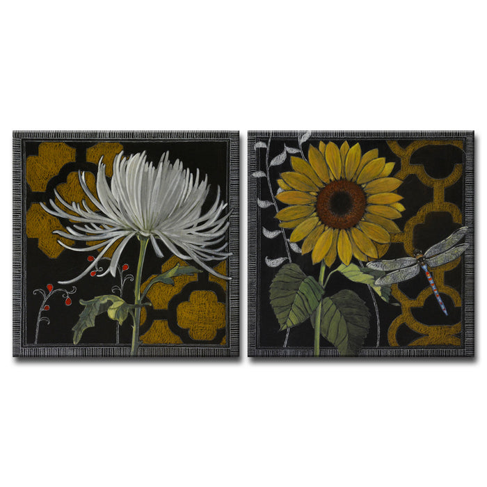 'Gilt Slate Flora No. 3/4' 2 Piece Wrapped Canvas Wall Art Set