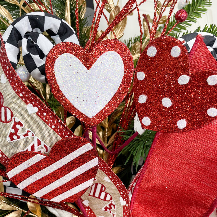 Glitter Heart Twig Spray