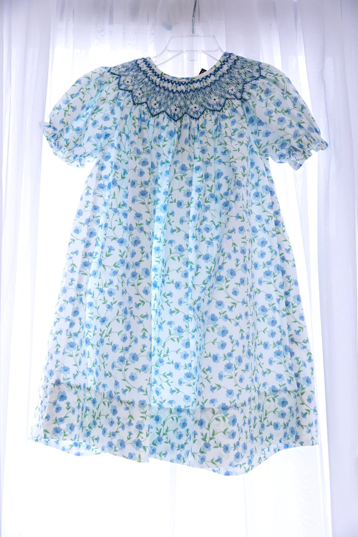 Glory Blue Floral Smocked Dress