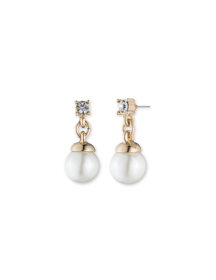 Anne Klein Blanc&Gold-Tone Gold-Tone Faux Pearl Drop Earrings with Crystal Accent