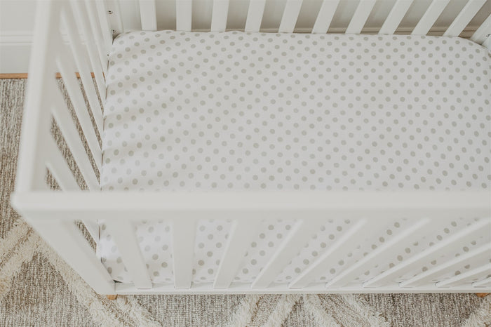 Nodnal Co Gray Polka Dot Mini Crib Fitted Sheet - Premium Baby Bedding & Essentials