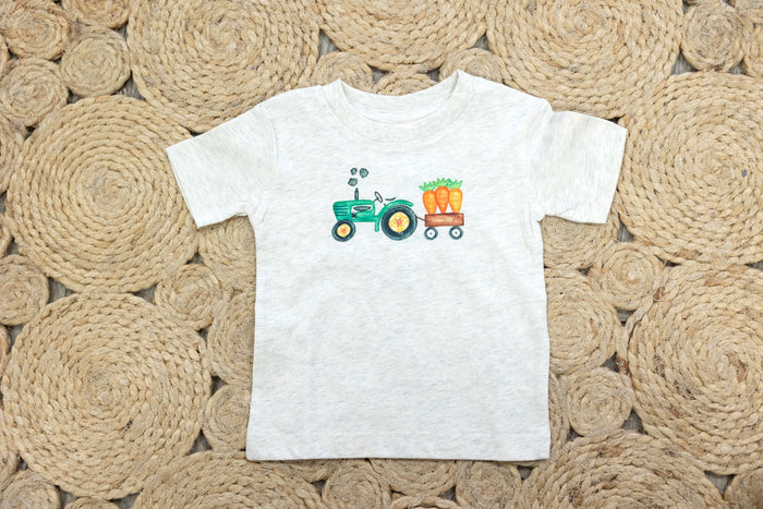Green Tractor With Carrots Graphic Tee Cream