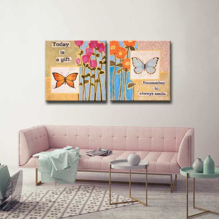 'Happy Thoughts No. 1/2' 2 Piece Wrapped Canvas Wall Art Set