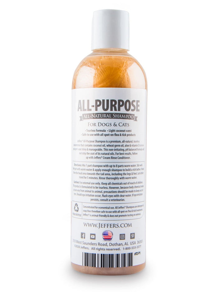 Jeffers Tearless All-Purpose All-Natural Coconut Oil Shampoo for Cats & Dogs