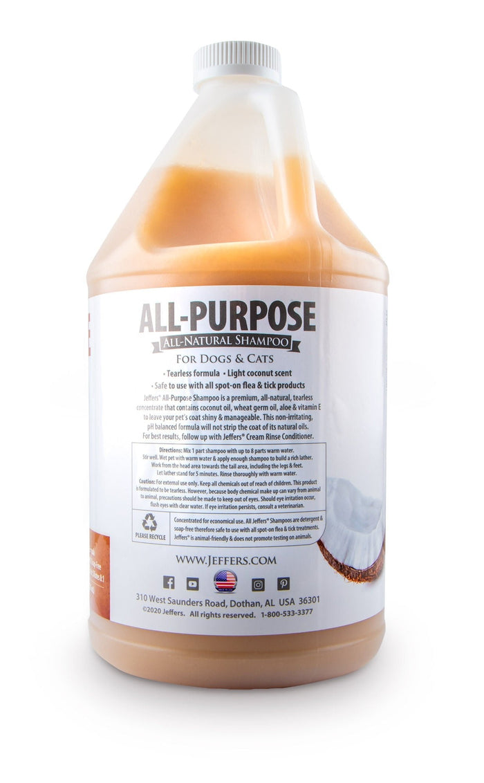 Jeffers Tearless All-Purpose All-Natural Coconut Oil Shampoo for Cats & Dogs