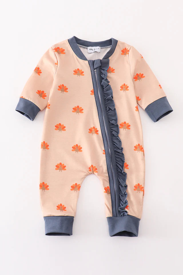 Khaki Turkey Ruffle Romper