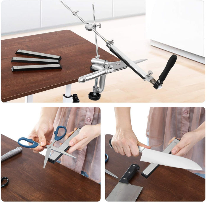 Kitchen Chef Knife Sharpener Fixed Rotation Angle with 4 Whetstones