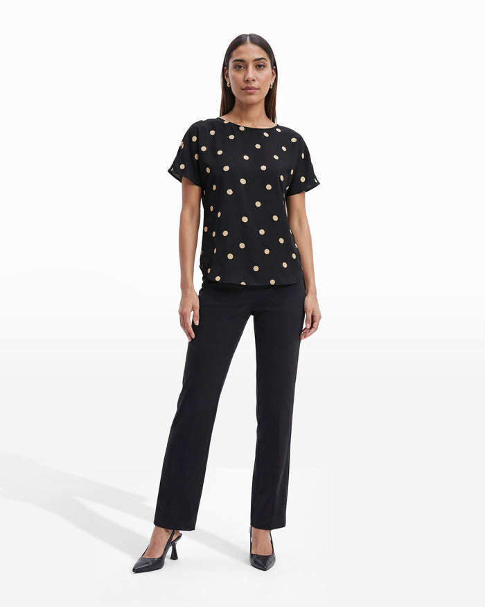 Anne Klein Large Dot Bateau Neck Short Sleeve Blouse