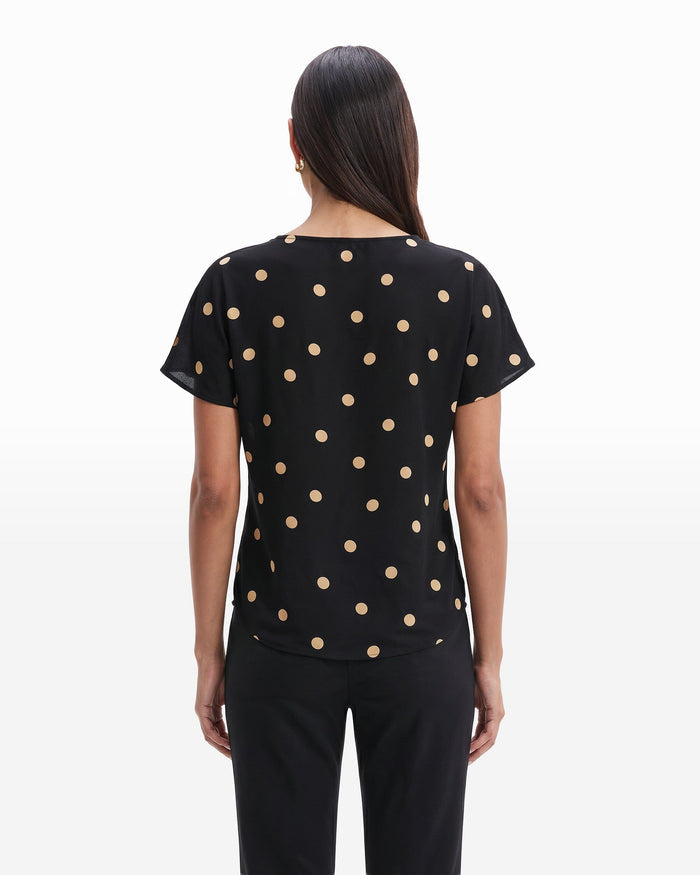 Anne Klein Large Dot Bateau Neck Short Sleeve Blouse