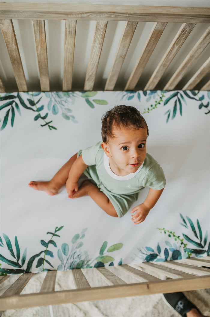 Nodnal Co Leafy Greens Border Fitted Crib Sheet - Premium Baby Bedding & Essentials