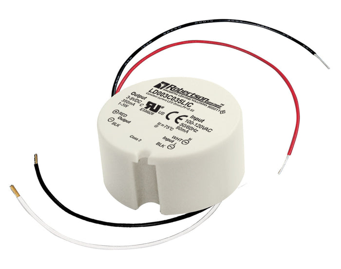 LED Driver, 1-3 Watt, Constant Current, 3-9Vdc, 350mA, 100-240Vac, 64% Efficiency,                        Model LD003C035LIC, Formerly Model LDPN1003C35IVT