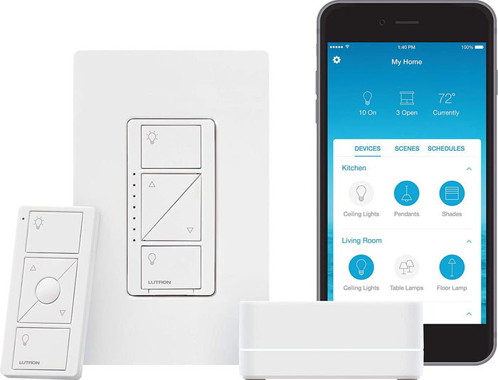 Lutron P-BDG-PKG1W-C Caséta Smart Start Kit, Dimmer Switch with Smart Bridge