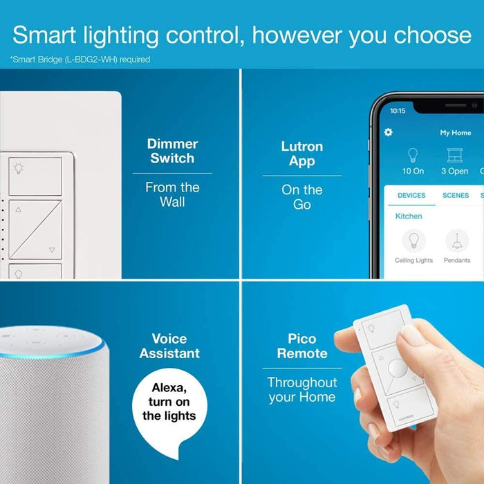 Lutron P-PKG1W-WH-C Caséta 150W 3 Way Wireless Dimmer