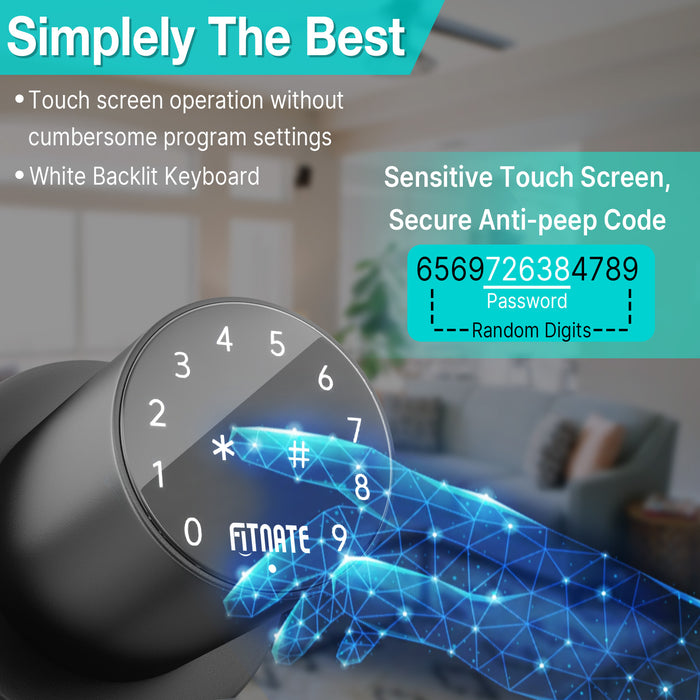 Metal Door Knob, Touch-screen Digital Door Lock for Keyless Entry, Electronic Door Lock with Spare Keys