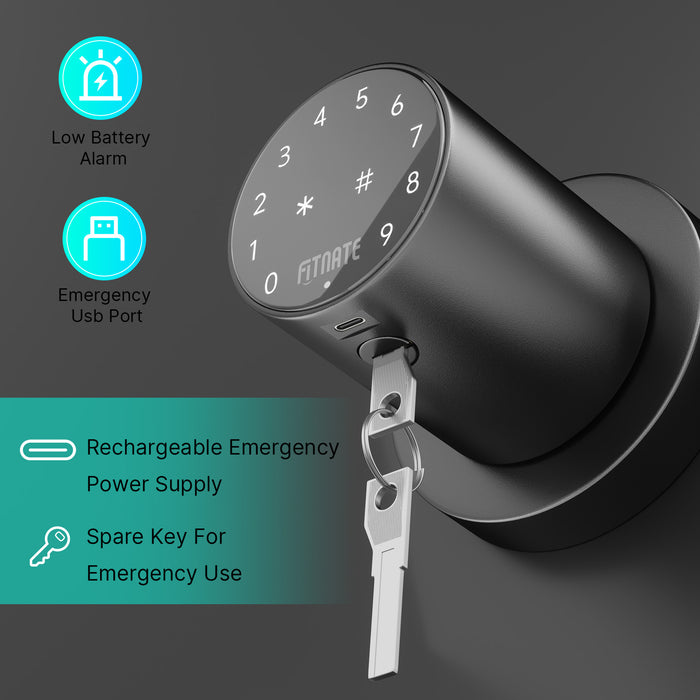 Metal Door Knob, Touch-screen Digital Door Lock for Keyless Entry, Electronic Door Lock with Spare Keys