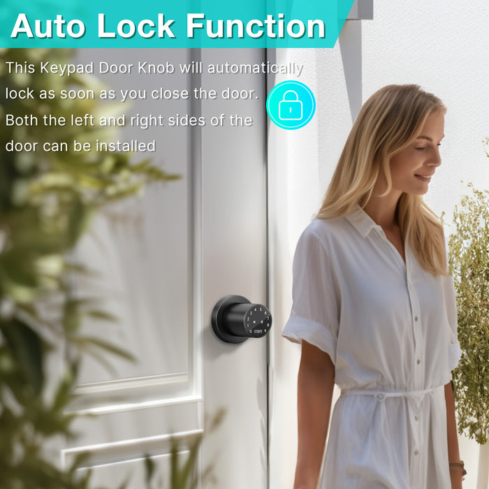 Metal Door Knob, Touch-screen Digital Door Lock for Keyless Entry, Electronic Door Lock with Spare Keys