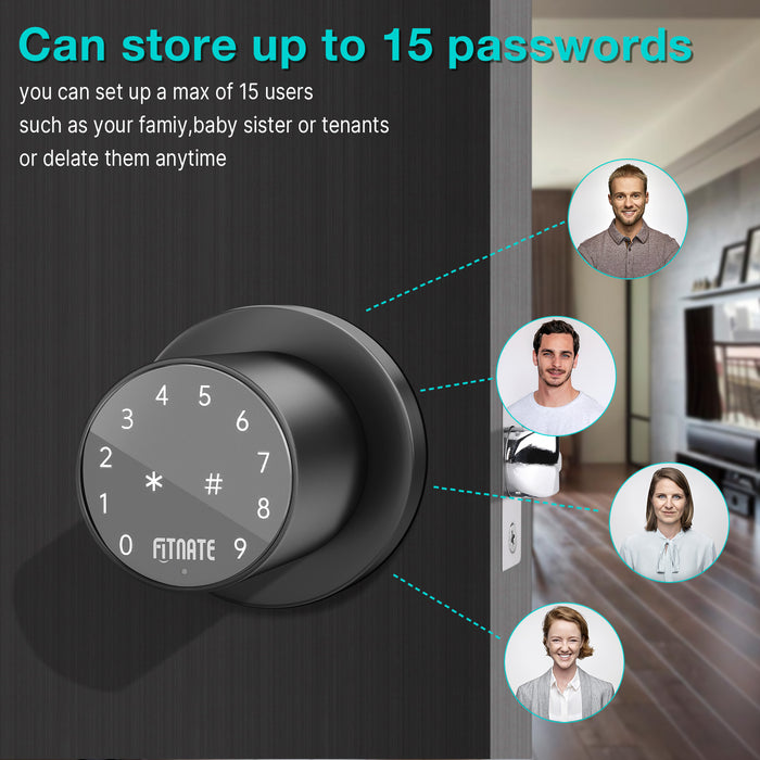 Metal Door Knob, Touch-screen Digital Door Lock for Keyless Entry, Electronic Door Lock with Spare Keys