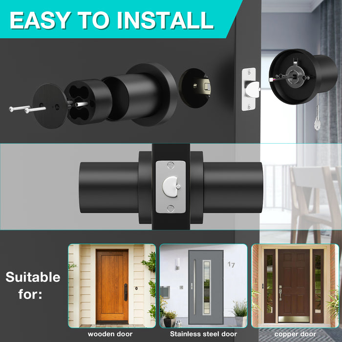 Metal Door Knob, Touch-screen Digital Door Lock for Keyless Entry, Electronic Door Lock with Spare Keys