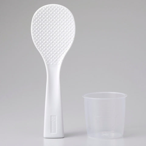 Self-standing rice spatula and measuring cup accessories