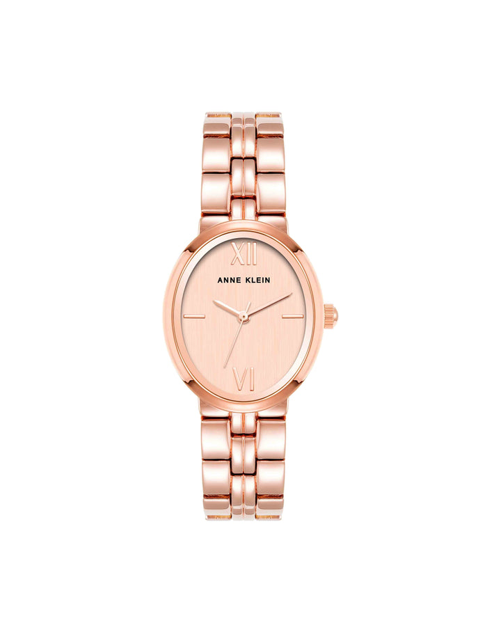 Anne Klein Rose-Tone Minimalist Oval Case Watch