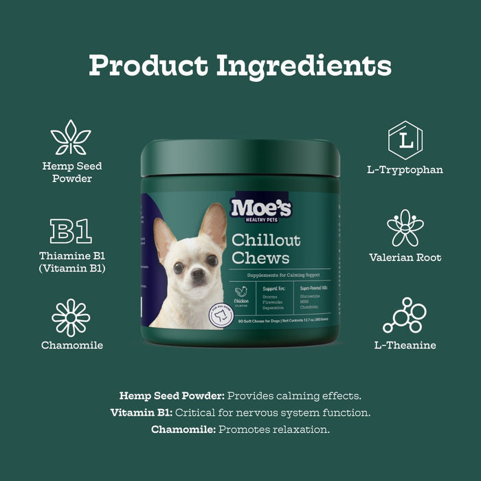Moe's Chillout Chews - Dog Calming Supplements with Hemp & Chamomile