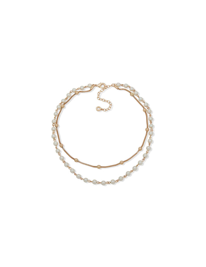 Anne Klein Gold Tone Multi-Row Pearl and Gold-Tone Necklace