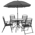 Nantucket 6 Piece Patio Garden Set with Table, Umbrella and 4 Folding Chairs