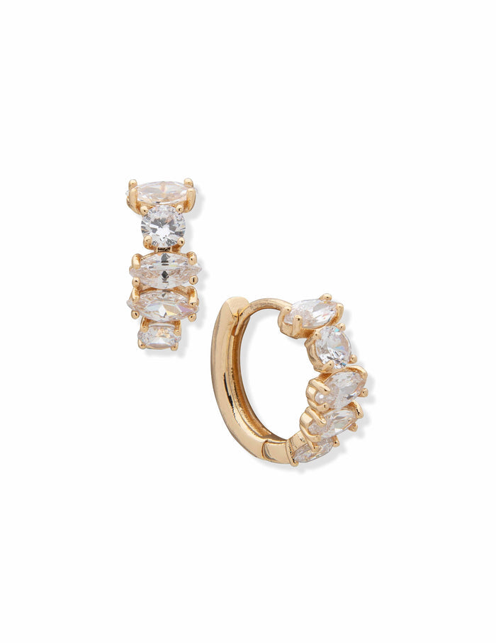 Anne Klein Gold-Tone Navette Round Stone Hoops
