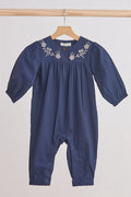Navy Linen Embroidery Romper