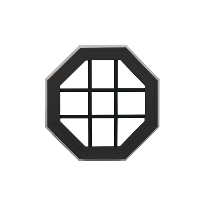 Octagon Window 24" x 24" Double Pane Standard Glass Clear Black Front
