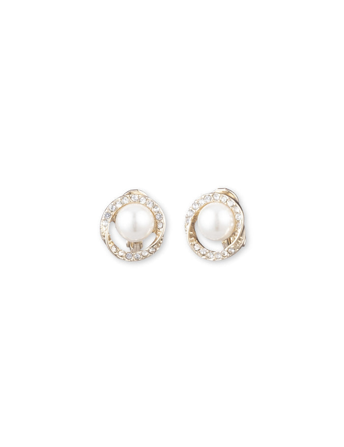 Anne Klein Gold Tone Pave Halo Twist Button Clip-On Earrings