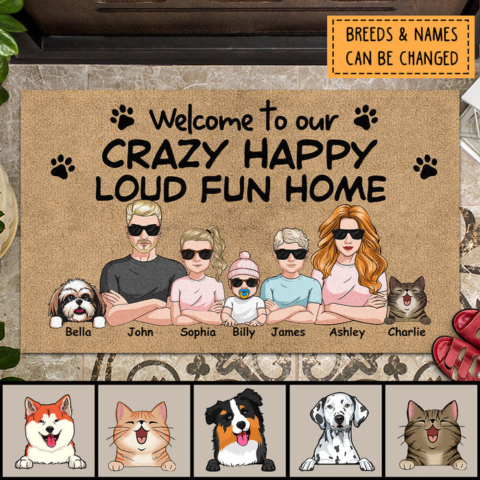 Pawzity Funny Welcome Mat, Gifts For Pet Lovers, Welcome To Our Crazy Happy Loud Fun Home Outdoor Door Mat