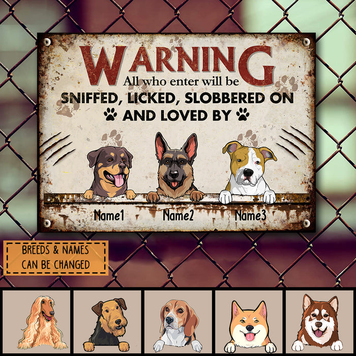 Pawzity Warning Metal Yard Sign, Gifts For Dog Lovers, All Who Enter Will Be Loved By The Dogs Funny Warning Sign