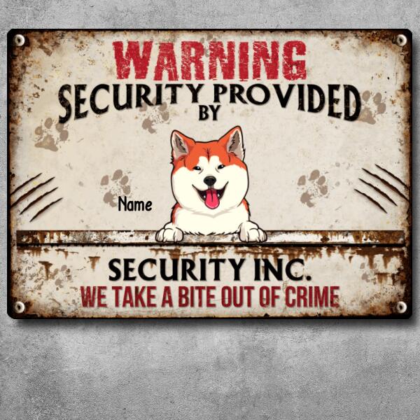 Pawzity Warning Metal Yard Sign, Gifts For Dog Lovers, Security Provided By Security Inc Funny Warning Sign