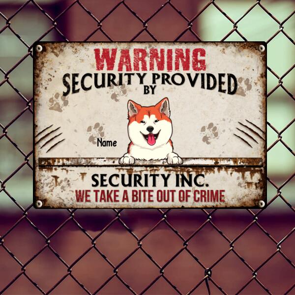 Pawzity Warning Metal Yard Sign, Gifts For Dog Lovers, Security Provided By Security Inc Funny Warning Sign