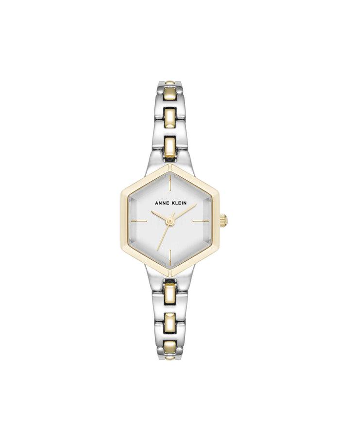 Anne Klein Silver-Tone/Gold-Tone Petite Hexagonal Bracelet Watch