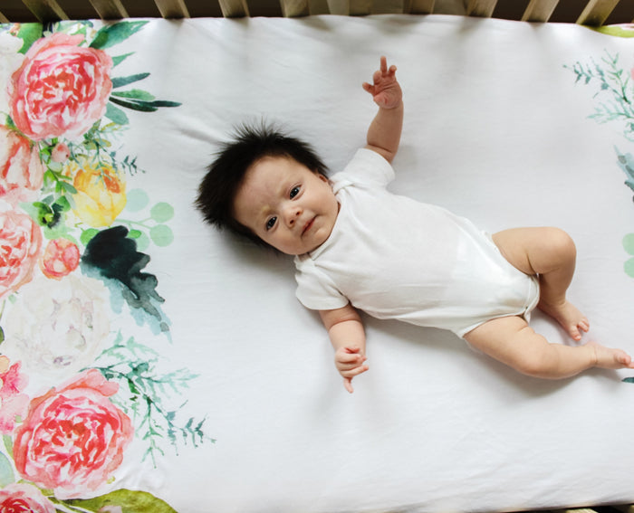 Nodnal Co Pink Floral Border Toddler Bed Sheet - Premium Baby Bedding & Essentials